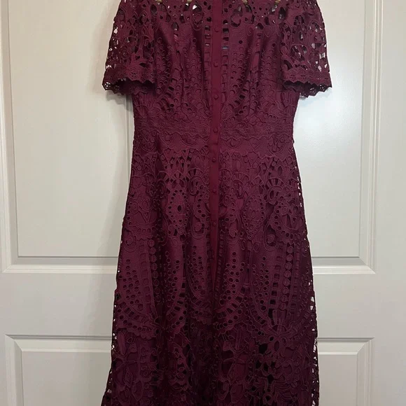 ANTONIO MELANI Burgundy Lace Midi Dress - Picture 9 of 13